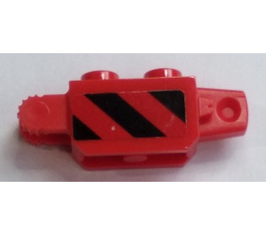 LEGO Red Hinge Brick 1 x 2 Vertical Locking Double with Black and Red Danger Stripes Pattern on Both Sides Sticker (30386)