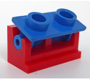 LEGO rot Scharnier Backstein 1 x 2 mit Blau oben Platte