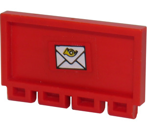 LEGO Rood Scharnier Tegel 2 x 4 met Ribs met Mail Envelope Sticker (2873)