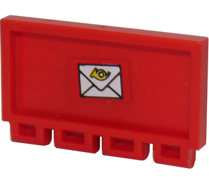 LEGO Red Hinge Tile 2 x 4 with Ribs with Mail Envelope Sticker (2873)
