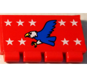 LEGO rouge Charnière Tuile 2 x 4 avec Ribs avec blanc Stars et Bleu Eagle Autocollant (2873)