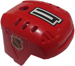 LEGO Red Hockey Helmet with NHL Logo Both Sides, Black Number 4 and Black Stripe Sticker (44790)
