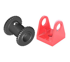 LEGO Red Hose Reel 2 x 2 Holder with Black Drum