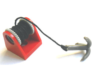 LEGO Red Hose Reel 2 x 2 Holder with String and Dark Gray Hook