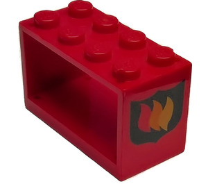 LEGO Rød Slange Reel 2 x 4 x 2 Holder med Flames (Both Sider) (4209)