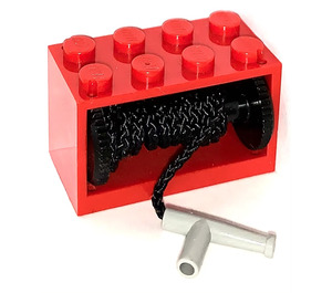 LEGO Red Hose Reel 2 x 4 x 2 Holder with Spool and String and Light Gray Hose Nozzle