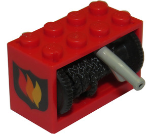 LEGO Red Hose Reel 2 x 4 x 2 Holder with Spool and String and Light Gray Hose Nozzle with Sticker