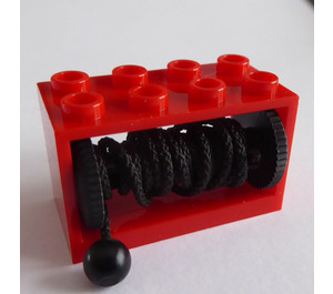 LEGO Red Hose Reel 2 x 4 x 2 Holder with String with Ball