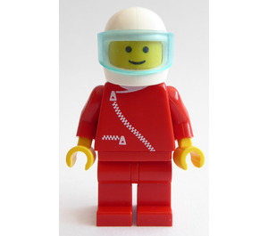 LEGO Rød Jakke med Zipper, hvid Hjelm med Gennemsigtig Lys Blå Visir Minifigur