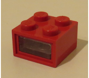 LEGO Röd Ljus Kloss 2 x 2, 12V med 2 plug Hål (Slät transparent lins)