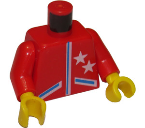 LEGO Rød Minifigur Overkropp med Blå Zippers og To Stjerner (973 / 73403)