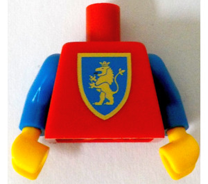 LEGO rot Minifig Torso mit Crusaders Gold Lion mit rot Tongue Dekoration mit Blau Arme und Gelb Hände Neuer Stil (973)