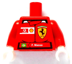LEGO rot Minifig Torso mit Ferrari Schild und F.Massa Aufkleber auf Vorderseite und Vodaphone und Shell Logos Aufkleber auf Der Rücken mit rot Arme und Weiß Hände (973)