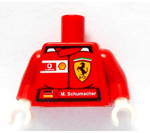 LEGO Rood Minifig Torso met Ferrari Schild en M.Schumacher Sticker Aan Voorkant en Vodaphone en Shell Logos Sticker Aan Rug met Rood Armen en Wit Handen (973)