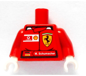 LEGO Red Minifig Torso with Ferrari Shield and M.Schumacher Sticker on Front and Vodaphone and Shell Logos Sticker on Back with Red Arms and White Hands (973)