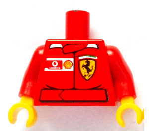 LEGO Red Minifig Torso with Ferrari Shield Sticker on Front and Vodaphone and Shell logos Sticker on Back with Red Arms and Yellow Hands (973)