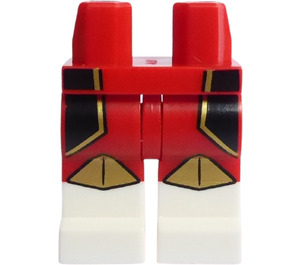 LEGO Red Minifigure Legs with super Warrior (white feet, with Black/Gold) Decoration (3815)