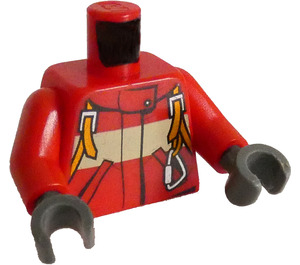 LEGO Red Minifigure Torso Jacket with Yellow Stripe, Safety Straps, and Carabiner (973 / 76382)