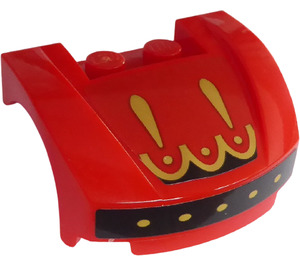 LEGO Rood Mudgard Bonnet 3 x 4 x 1.3 Gebogen met Golden Patroon met Dots Sticker (98835)