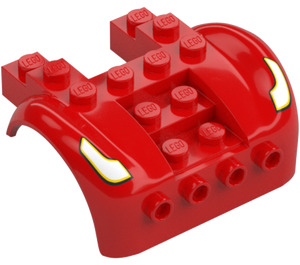 LEGO Červená Mudgard Bonnet 6 x 6 x 2.3 (6 x 4) s Bílá a Žlutá Headlights (80481)