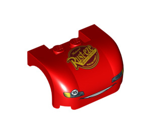 LEGO Red Mudguard Bonnet 3 x 4 x 1.7 Curved with Rust-Eze, Headlights, and Grille (93587 / 95333)