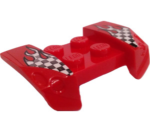 LEGO Red Mudguard Plate 2 x 4 with Overhanging Headlights with Flaming Checkered Flags Sticker (44674)