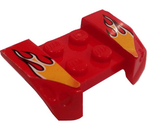 LEGO Red Mudguard Plate 2 x 4 with Overhanging Headlights with Yellow Flames Sticker (44674)