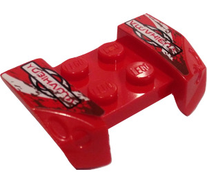 LEGO Red Mudguard Plate 2 x 4 with Overhanging Headlights with Yubihama Sponsor Sticker (44674)