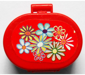 LEGO Red Oval Case with Handle with Flowers on Outside and Mirror on Inside Sticker (6203)