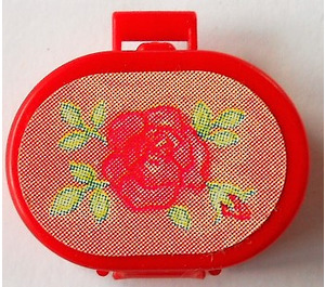 LEGO rot Oval Case mit Griff mit Rose Aufkleber (6203)