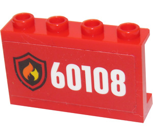 LEGO Red Panel 1 x 4 x 2 with 60108 and Fire Logo Sticker (14718)
