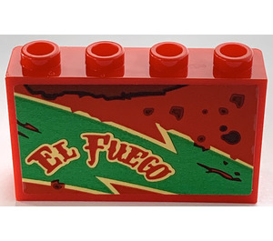 LEGO Red Panel 1 x 4 x 2 with El Fuego on green Arrow right Sticker (14718)