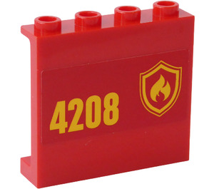 LEGO Red Panel 1 x 4 x 3 with Fire logo and "4208" (left) Sticker with Side Supports, Hollow Studs (60581)