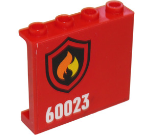 LEGO Red Panel 1 x 4 x 3 with fire logo and "60023" (left) Sticker with Side Supports, Hollow Studs (60581)