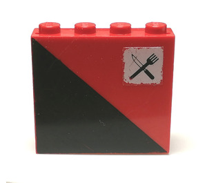 LEGO Red Panel 1 x 4 x 3 with Fork and Knife (Right) Sticker without Side Supports, Solid Studs (4215)