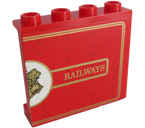 LEGO rouge Panneau 1 x 4 x 3 avec Hogwart's Railways logo (Droite) Autocollant avec supports latéraux, tenons creux (60581)