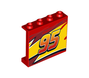 LEGO Červená Panel 1 x 4 x 3 s Lightning McQueen Levý Žlutá flash Middle a '95' s bočními podpěrami, dutými cvočky (34227 / 60581)