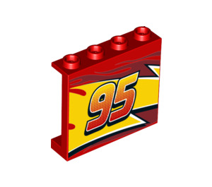 LEGO Rot Paneel 1 x 4 x 3 mit Lightning McQueen Gelb flash Middle und '95' mit Seitenstützen, Hohlnoppen (33892 / 60581)