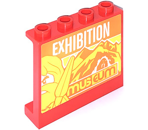 LEGO Red Panel 1 x 4 x 3 with Orange Exhibition Museum Sticker with Side Supports, Hollow Studs (35323)