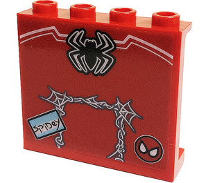 LEGO Red Panel 1 x 4 x 3 with Spiderman Logo, Mask, 'Spidey', Spider Web Sticker with Side Supports, Hollow Studs (35323)