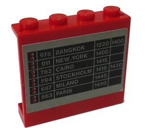 LEGO Rosso Pannello 1 x 4 x 3 con Trans Schedule "Bangkok, New York" Adesivo senza supporti laterali, bottoncini pieni (4215)