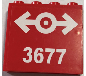 LEGO Red Panel 1 x 4 x 3 with White Train Logo, '3677' Sticker with Side Supports, Hollow Studs (60581)