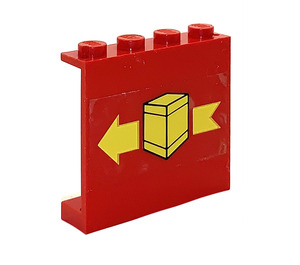 LEGO Red Panel 1 x 4 x 3 with Yellow Box and Arrow (Left) Sticker without Side Supports, Solid Studs (4215)