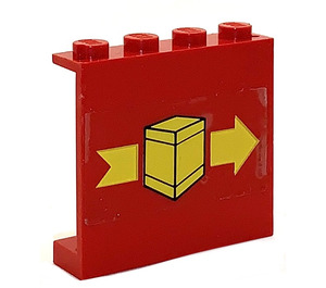 LEGO Rosso Pannello 1 x 4 x 3 con Giallo Scatola e Freccia Model Destra Lato Adesivo senza supporti laterali, bottoncini pieni (4215)