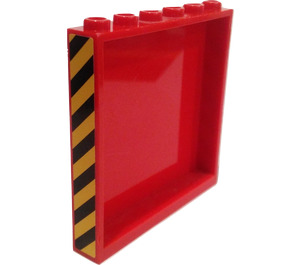 LEGO Red Panel 1 x 6 x 5 with Black and Yellow Danger Stripes (Both Sides) Sticker (59349)