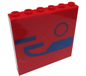 LEGO Red Panel 1 x 6 x 5 with Blue Pattern Sticker (59349)