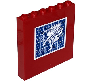 LEGO rot Panel 1 x 6 x 5 mit Motor Drawing auf Blau Checked Background Aufkleber (59349)