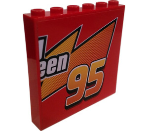 LEGO Rood Paneel 1 x 6 x 5 met Lightning McQueen en 95 (Links Halve) Sticker (59349)