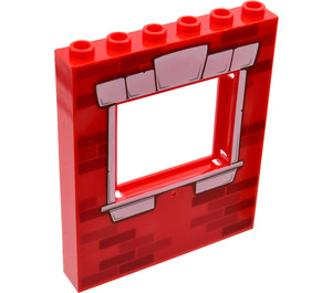 LEGO Red Panel 1 x 6 x 6 with Window Cutout with Bricks and White Window Frame (15627 / 17666)