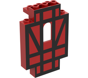 LEGO Red Panel 2 x 5 x 6 with Window with Black Half-Timber (4444)